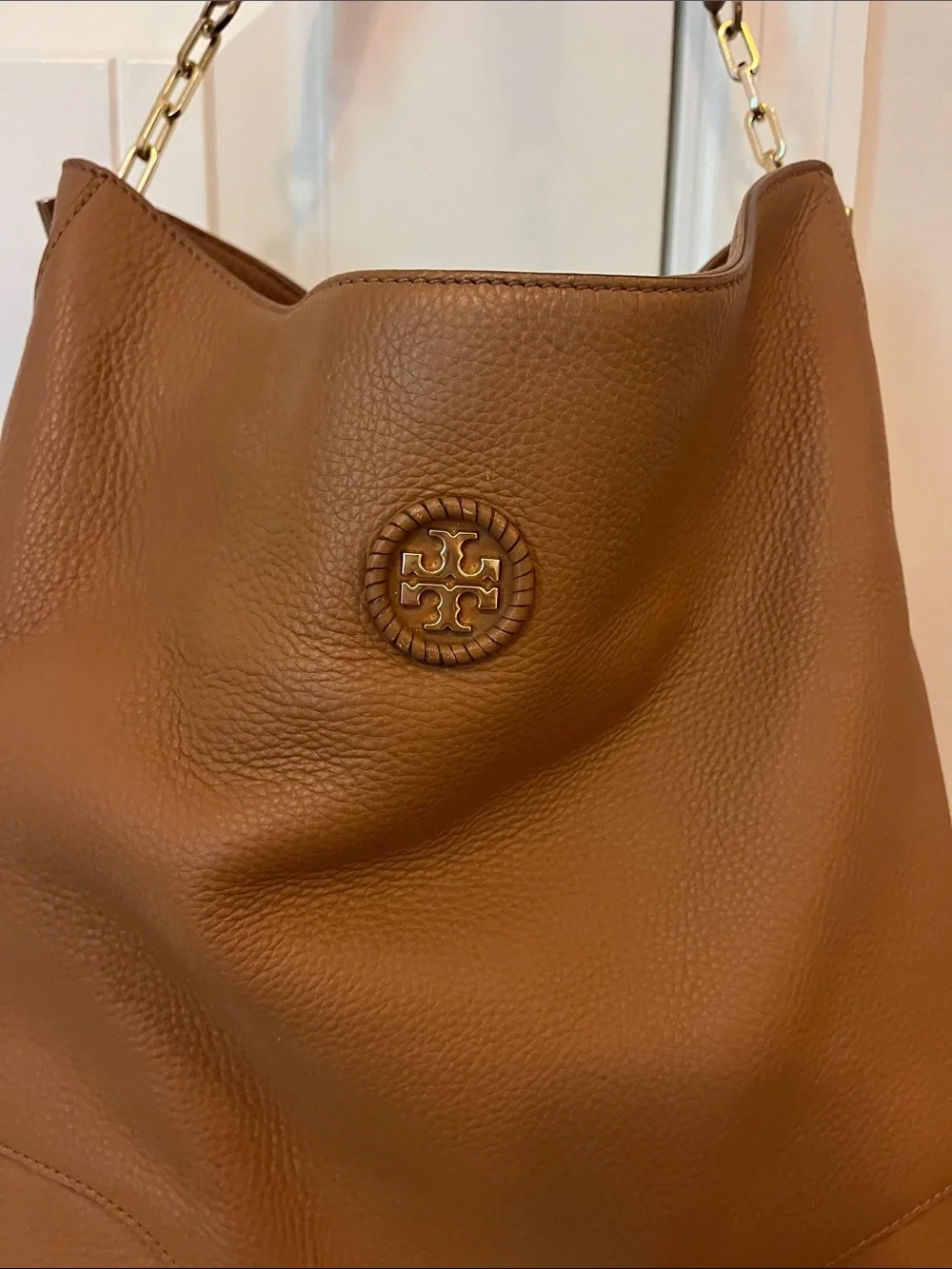 Tory Burch Cognac Pebbled Leather Hobo